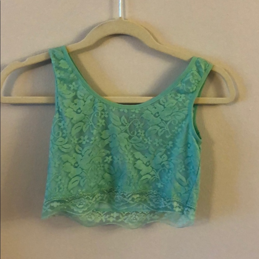 Turquoise lace crop top